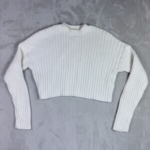 Forever 21 Womens Ribbed Mock Neck Cropped Sweater Cream White Size S
